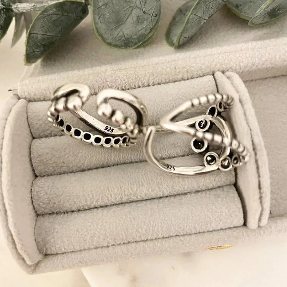 925 Sterling Silver Chunky Beaded Ring Large Bold Statement Ring - Picture 4 of 4